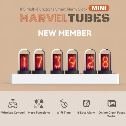 Nixie Tube Clock Glow Tube Clock IPS Color Screen Digital Clock with 6 Sets of Alarm Clocks, 7 Modes, 12 Customized Pictures, Web Control